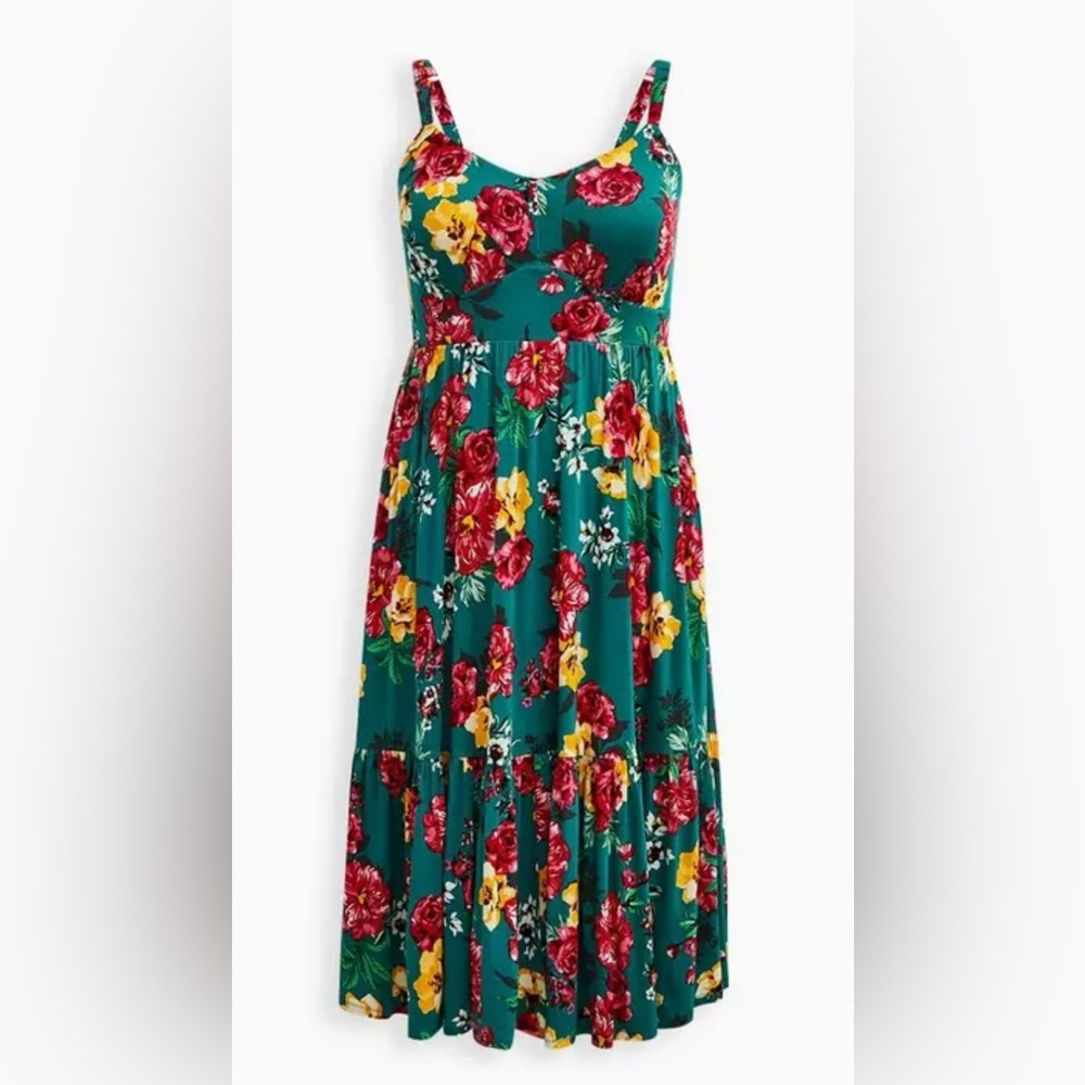 TORRID Midi Super Soft Tiered Dress Floral Green SIZE 0/LARGE